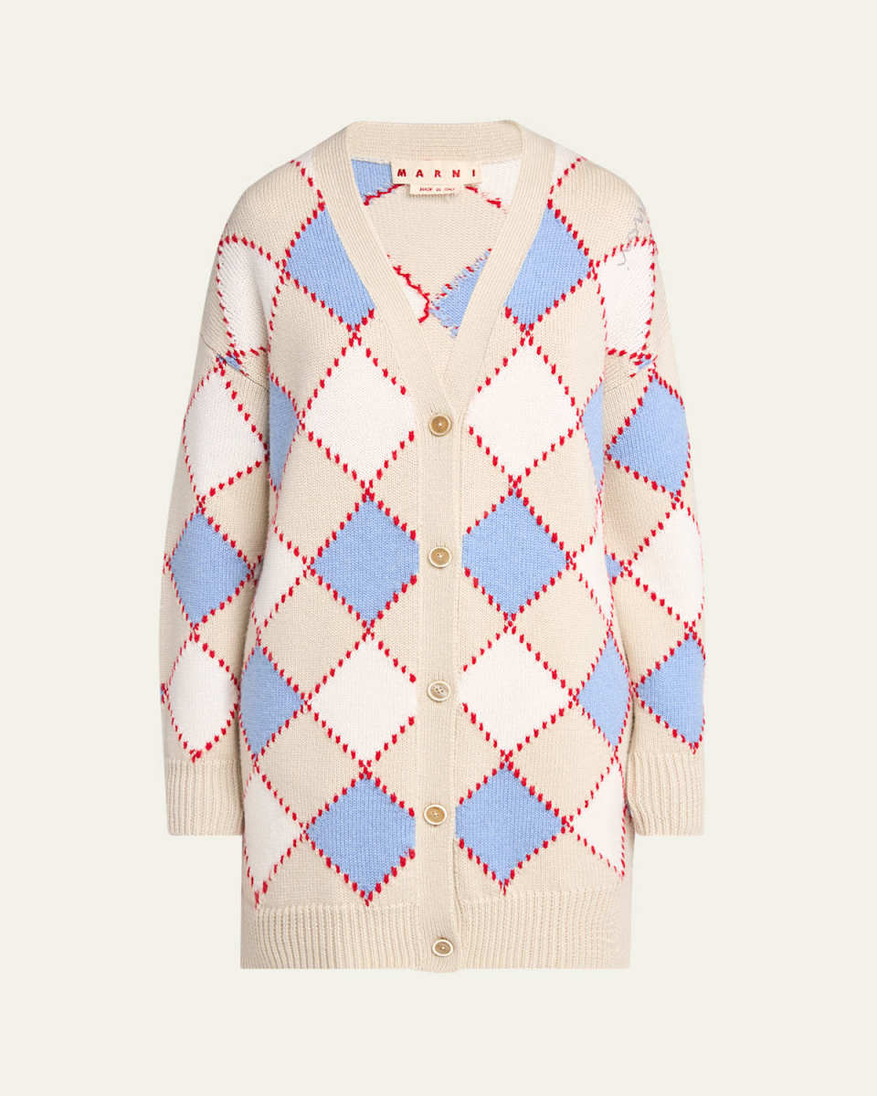 Argyle Oversized Wool Cardigan